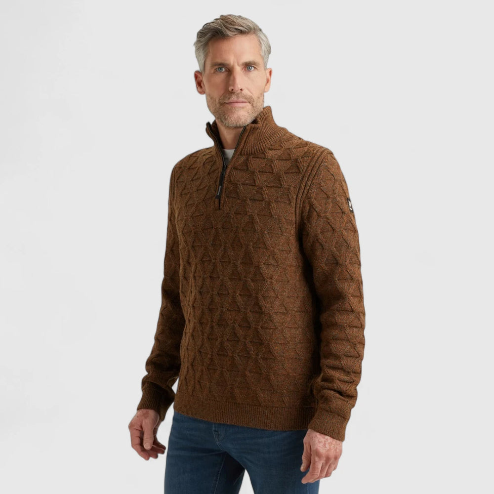 VKW2510338-8297 Vanguard Knitwear Half Zip Collar Wool Blend Mouline Cambridge Brown / Bruin