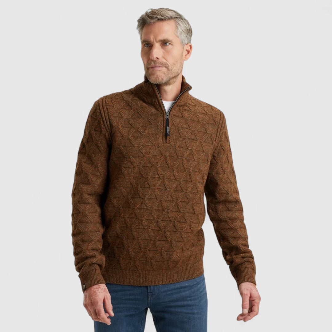 VKW2510338-8297 Vanguard Knitwear Half Zip Collar Wool Blend Mouline Cambridge Brown / Bruin