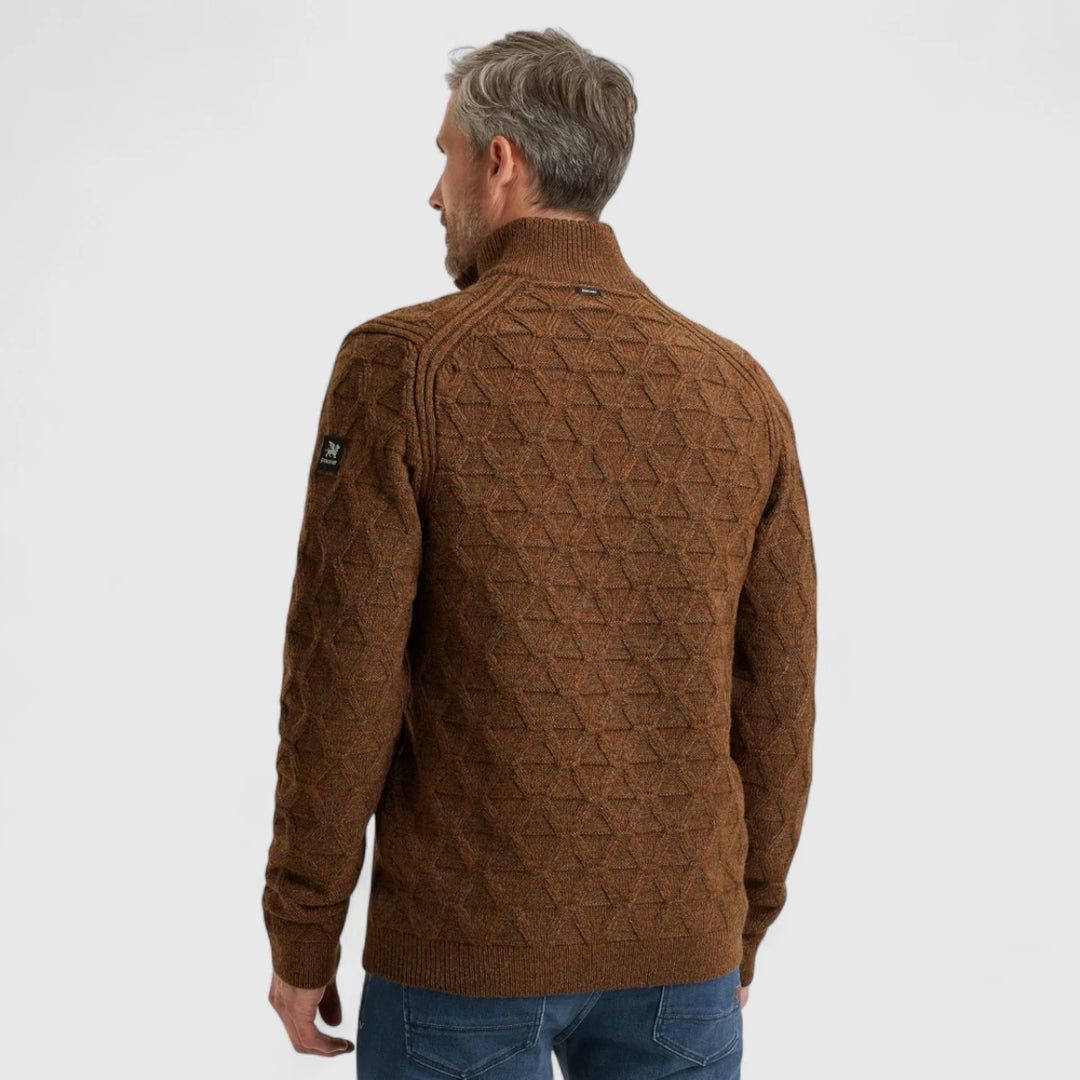 VKW2510338-8297 Vanguard Knitwear Half Zip Collar Wool Blend Mouline Cambridge Brown / Bruin