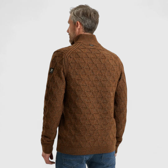 VKW2510338-8297 Vanguard Knitwear Half Zip Collar Wool Blend Mouline Cambridge Brown / Bruin