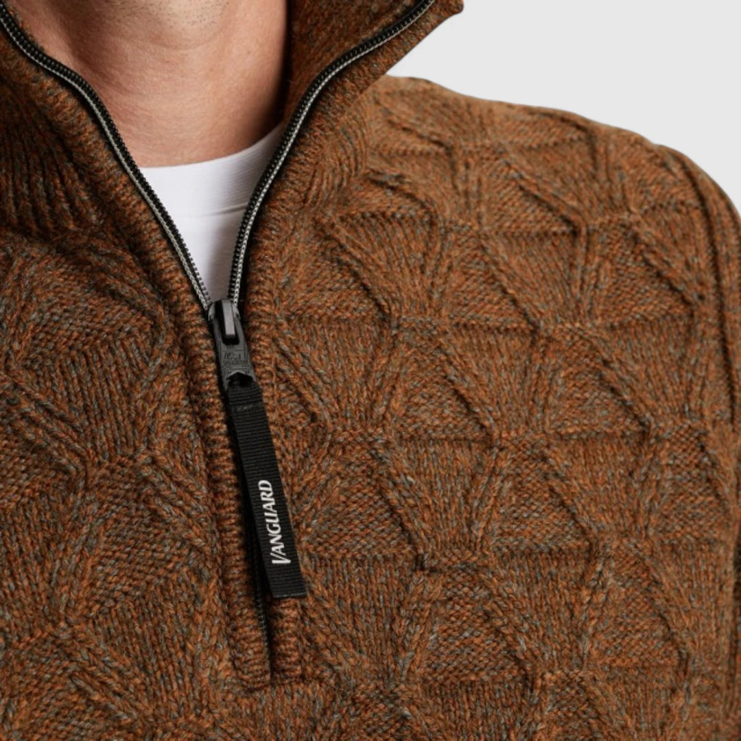 VKW2510338-8297 Vanguard Knitwear Half Zip Collar Wool Blend Mouline Cambridge Brown / Bruin