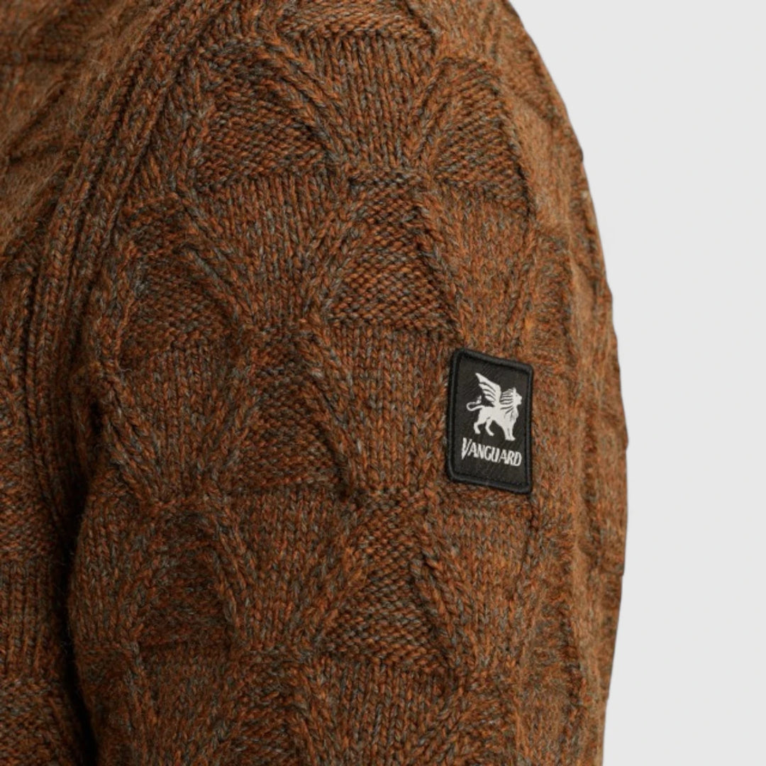 VKW2510338-8297 Vanguard Knitwear Half Zip Collar Wool Blend Mouline Cambridge Brown / Bruin