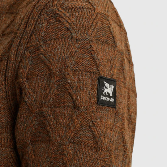VKW2510338-8297 Vanguard Knitwear Half Zip Collar Wool Blend Mouline Cambridge Brown / Bruin