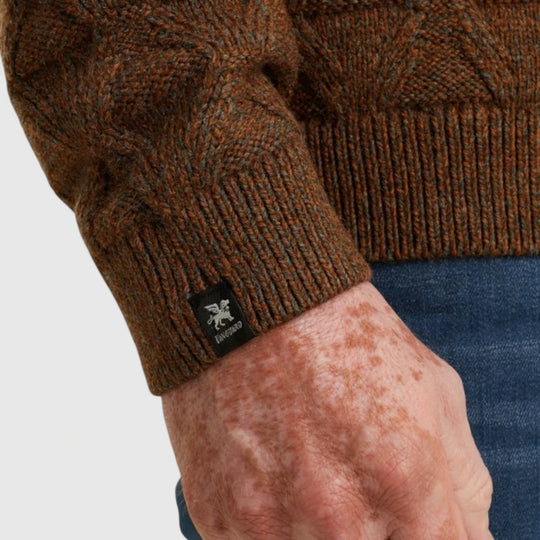 VKW2510338-8297 Vanguard Knitwear Half Zip Collar Wool Blend Mouline Cambridge Brown / Bruin