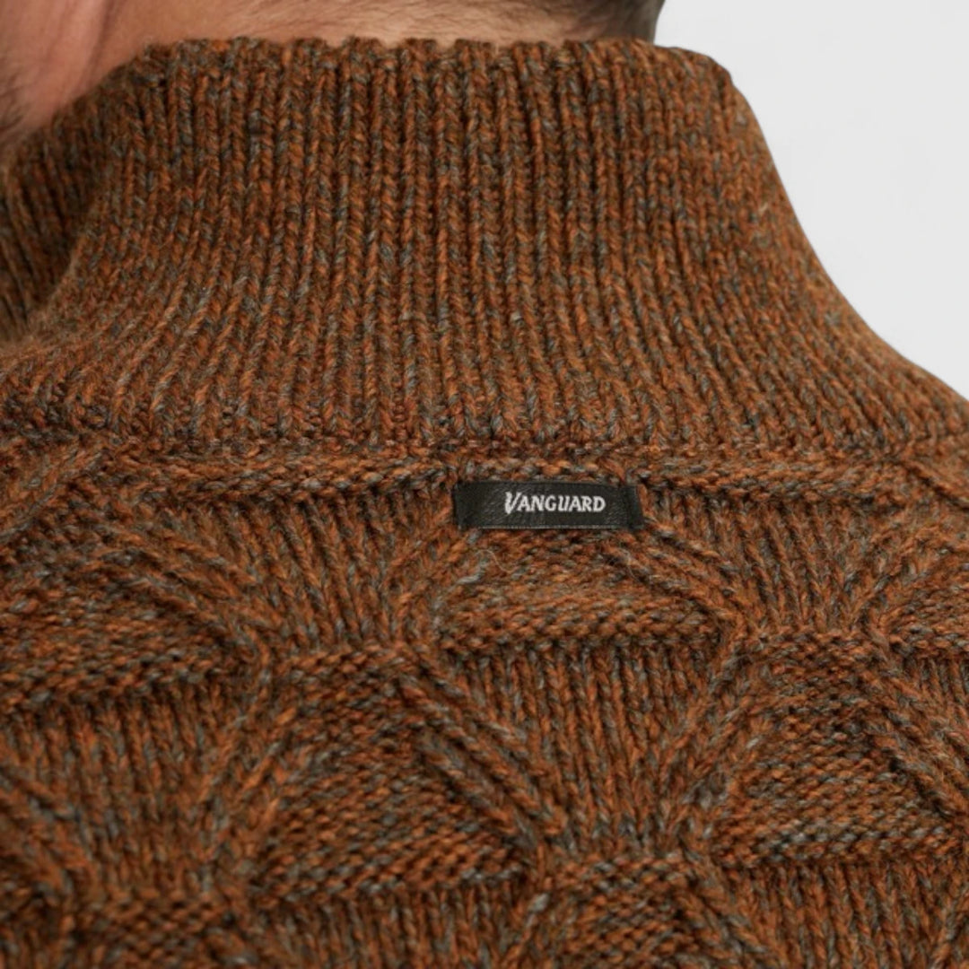 VKW2510338-8297 Vanguard Knitwear Half Zip Collar Wool Blend Mouline Cambridge Brown / Bruin