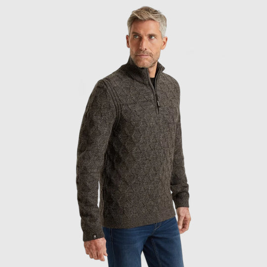 VKW2510338-9141 Vanguard Knitwear Half Zip Collar Wool Blend Mouline Black Beauty