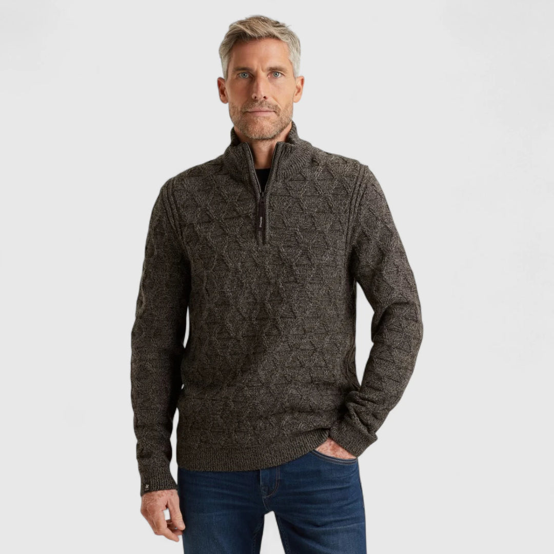 VKW2510338-9141 Vanguard Knitwear Half Zip Collar Wool Blend Mouline Black Beauty
