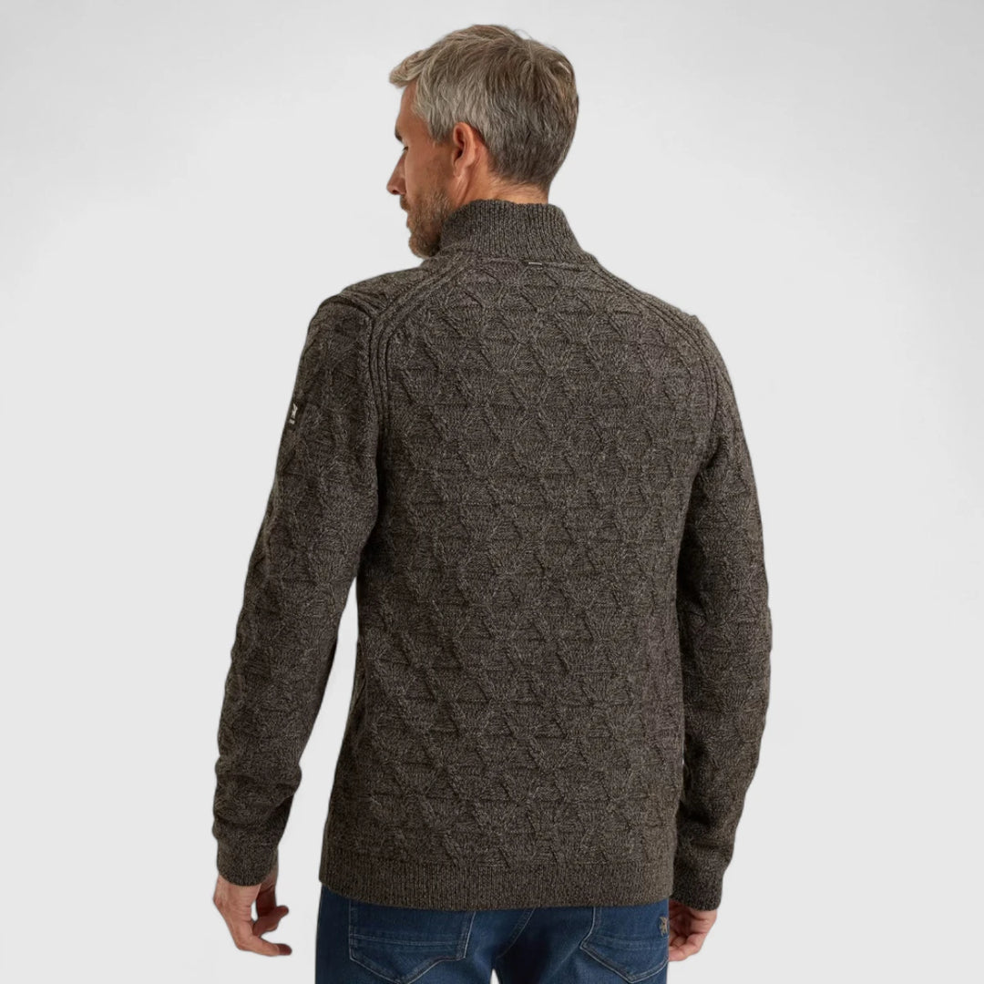 VKW2510338-9141 Vanguard Knitwear Half Zip Collar Wool Blend Mouline Black Beauty