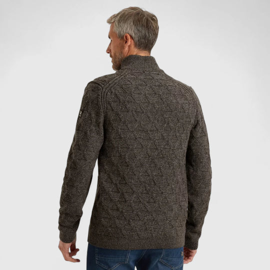 VKW2510338-9141 Vanguard Knitwear Half Zip Collar Wool Blend Mouline Black Beauty