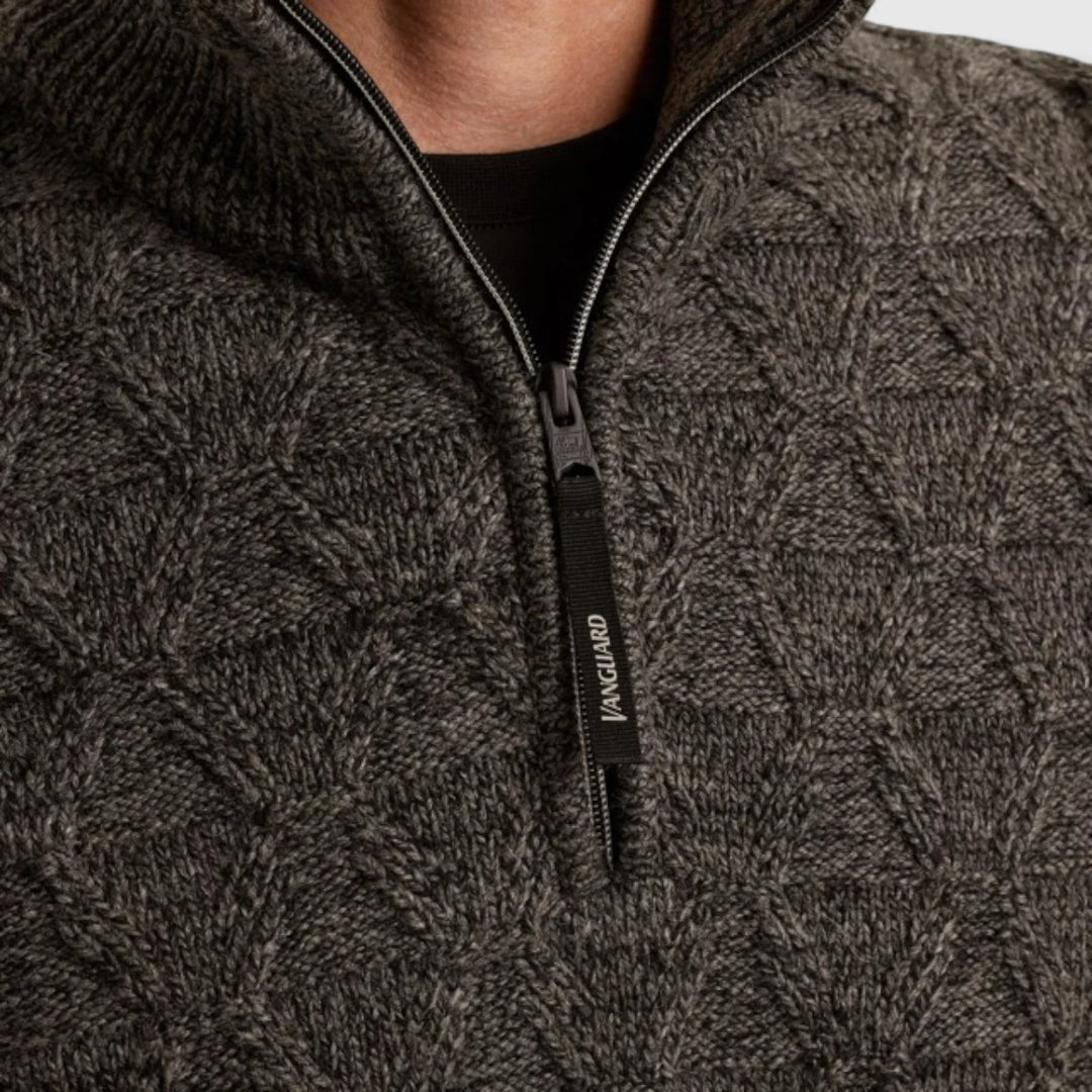 VKW2510338-9141 Vanguard Knitwear Half Zip Collar Wool Blend Mouline Black Beauty