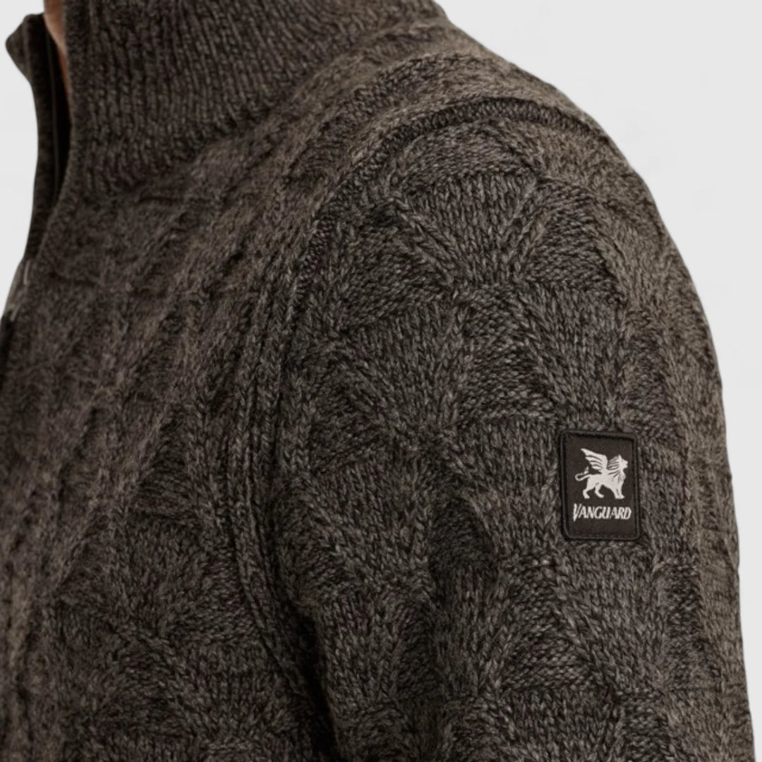 VKW2510338-9141 Vanguard Knitwear Half Zip Collar Wool Blend Mouline Black Beauty