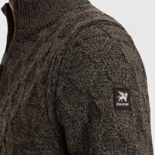 VKW2510338-9141 Vanguard Knitwear Half Zip Collar Wool Blend Mouline Black Beauty