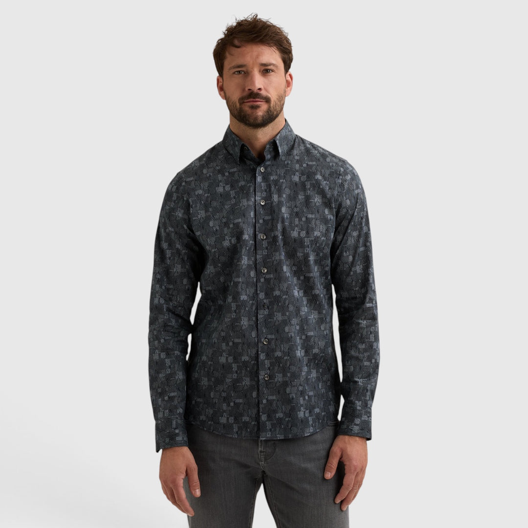Vanguard overhemd met all-over print in China Blue Blauw, vooraanzicht, VSI2608205-5356
