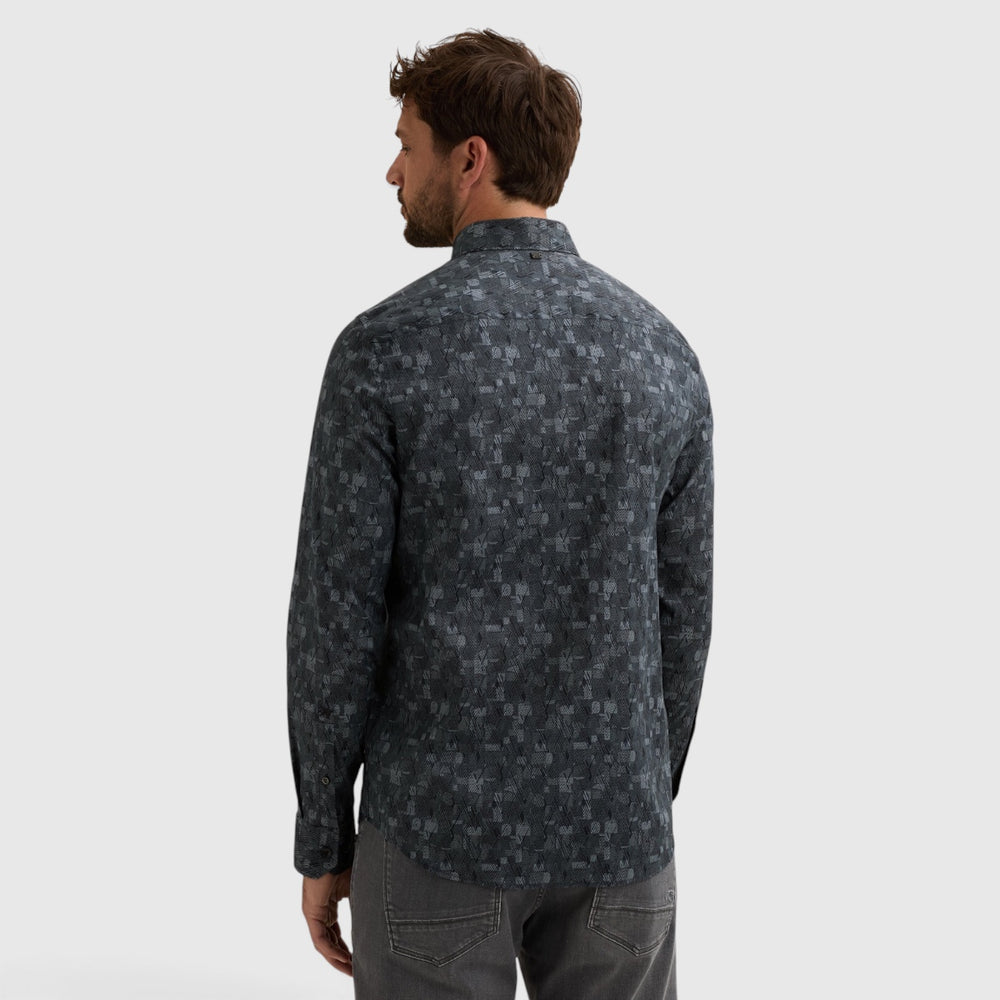 Vanguard overhemd met all-over print in China Blue Blauw, achteraanzicht, VSI2608205-5356