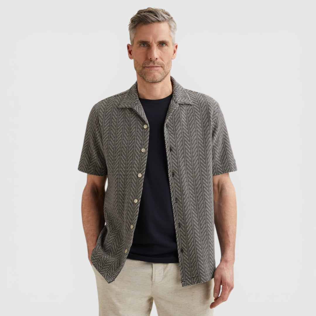 VSIS2604270-5108 Vanguard Overhemd Korte Mouw Yarn Dyed Jersey Structure Midnight Navy / Donkerblauw