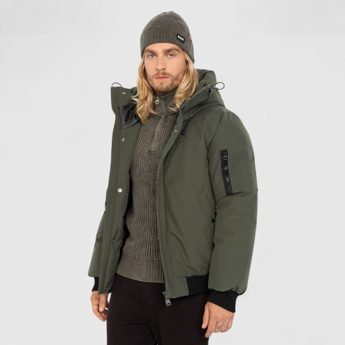 Schott NYC Schott Beever korte jas met capuchon, Zwart, XL