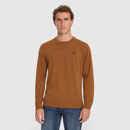 No Excess Trui Melange Caramel 33210890SN-048, vooraanzicht op model