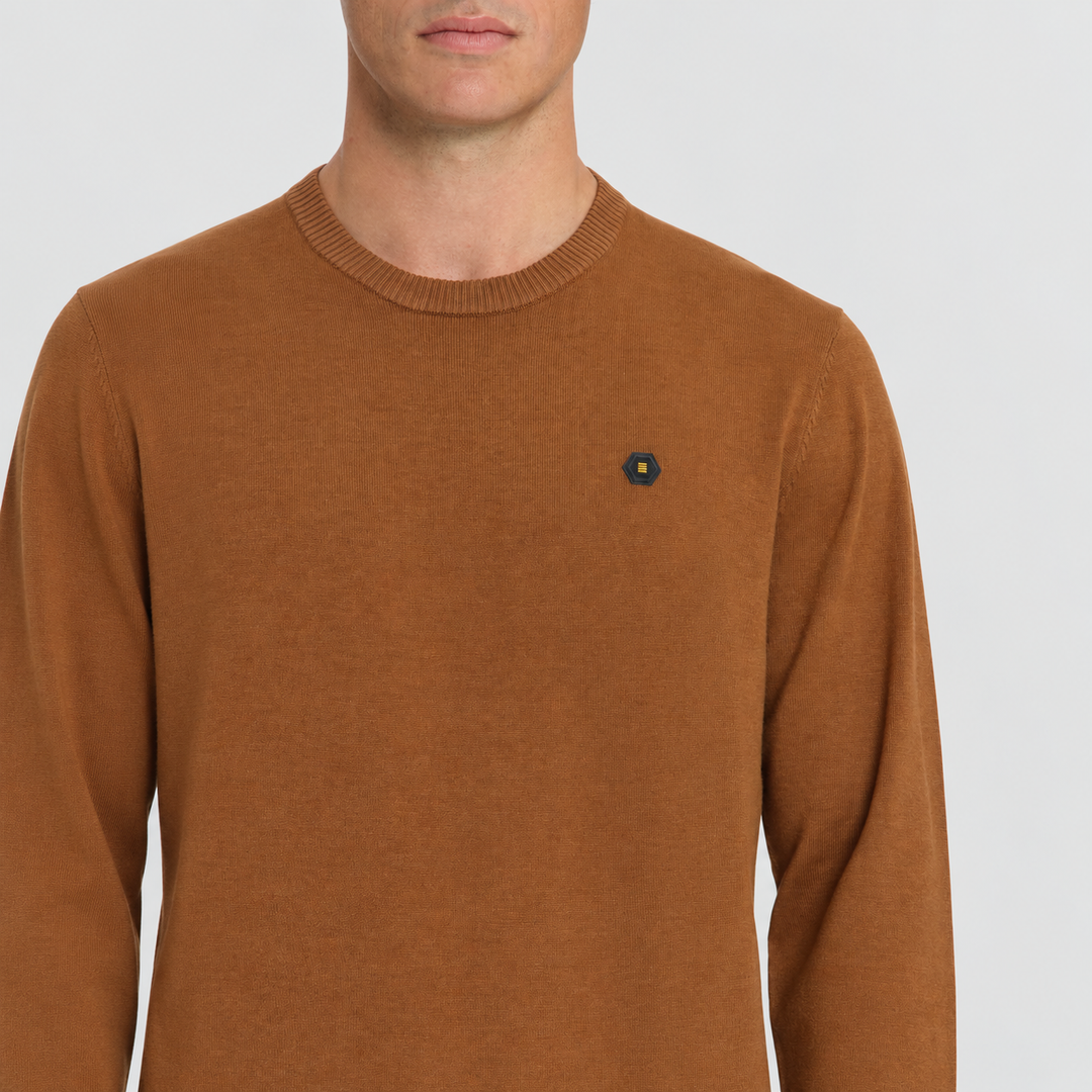 No Excess Trui Melange Caramel 33210890SN-048, detail van kraag en stof