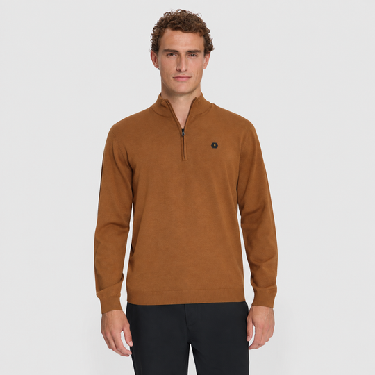 No Excess Trui Half-Zip Melange Caramel 33210895SN-048, vooraanzicht op model