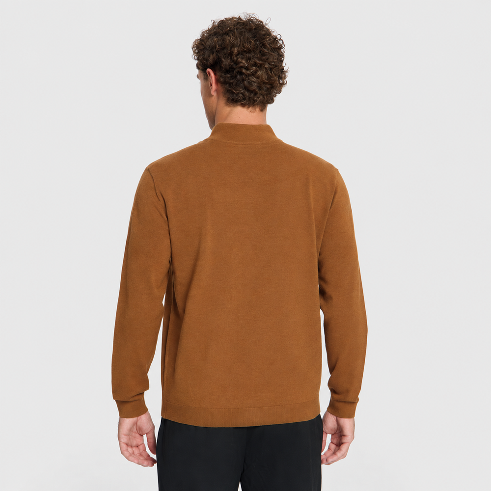 No Excess Trui Half-Zip Melange Caramel 33210895SN-048, achteraanzicht op model