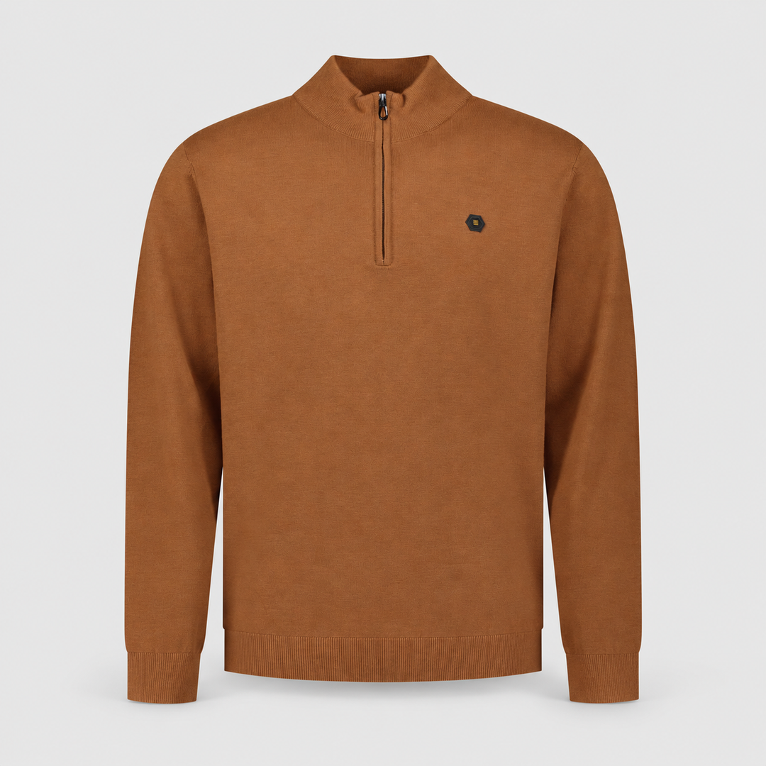 No Excess Trui Half-Zip Melange Caramel 33210895SN-048, vooraanzicht product