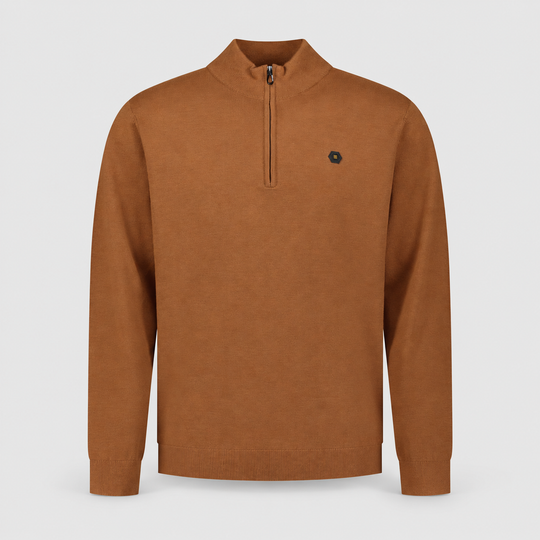 No Excess Trui Half-Zip Melange Caramel 33210895SN-048, vooraanzicht product