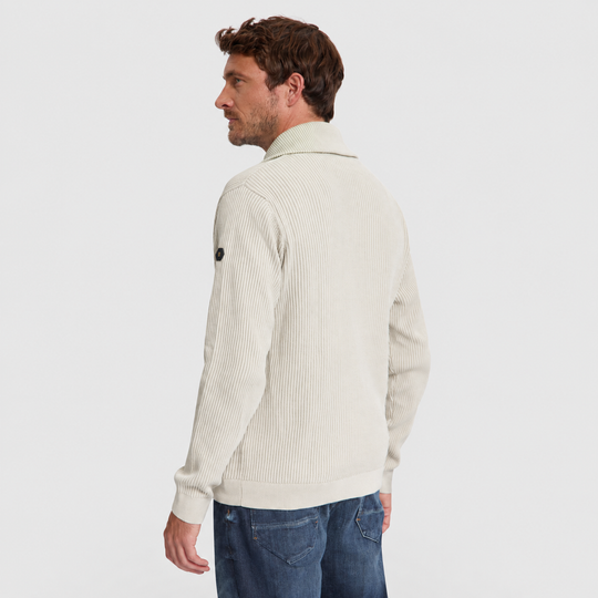 No Excess Trui Ribbed Half Zip Stone 33230932SN-014, achteraanzicht op model