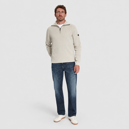 No Excess Trui Ribbed Half Zip Stone 33230932SN-014, volledige outfit op model