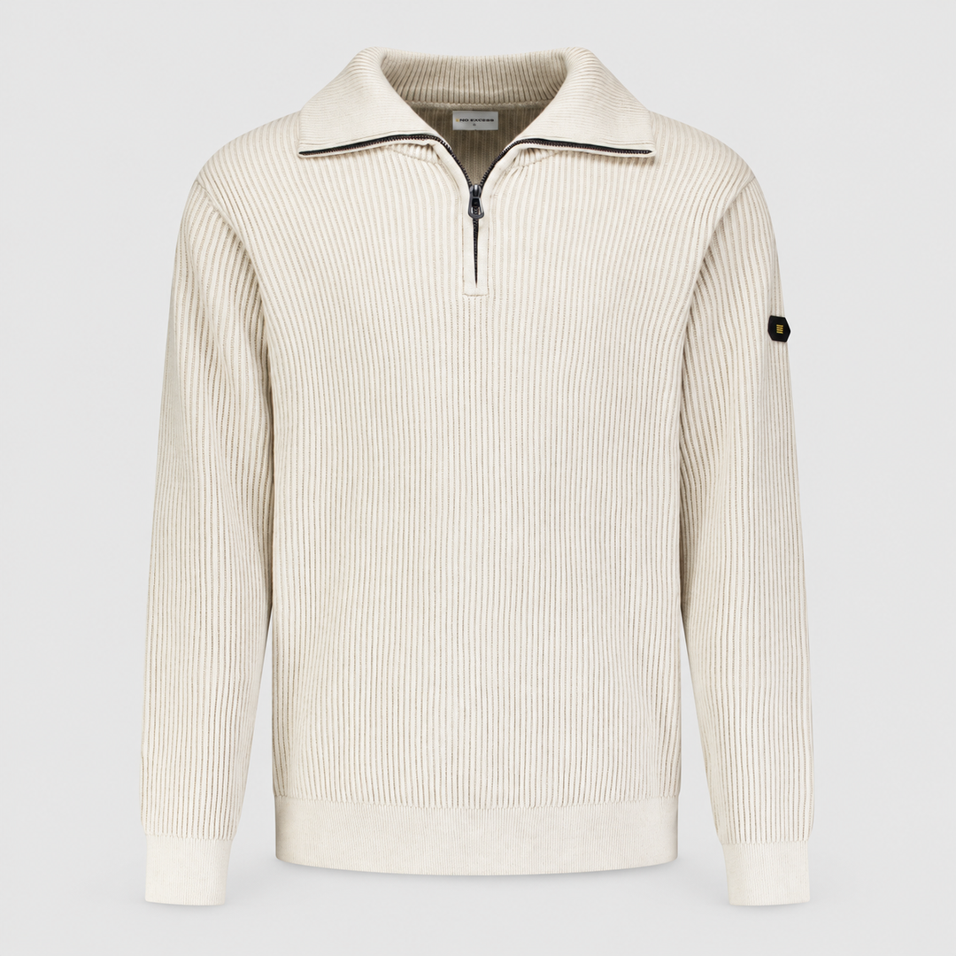 No Excess Trui Ribbed Half Zip Stone 33230932SN-014, vooraanzicht product