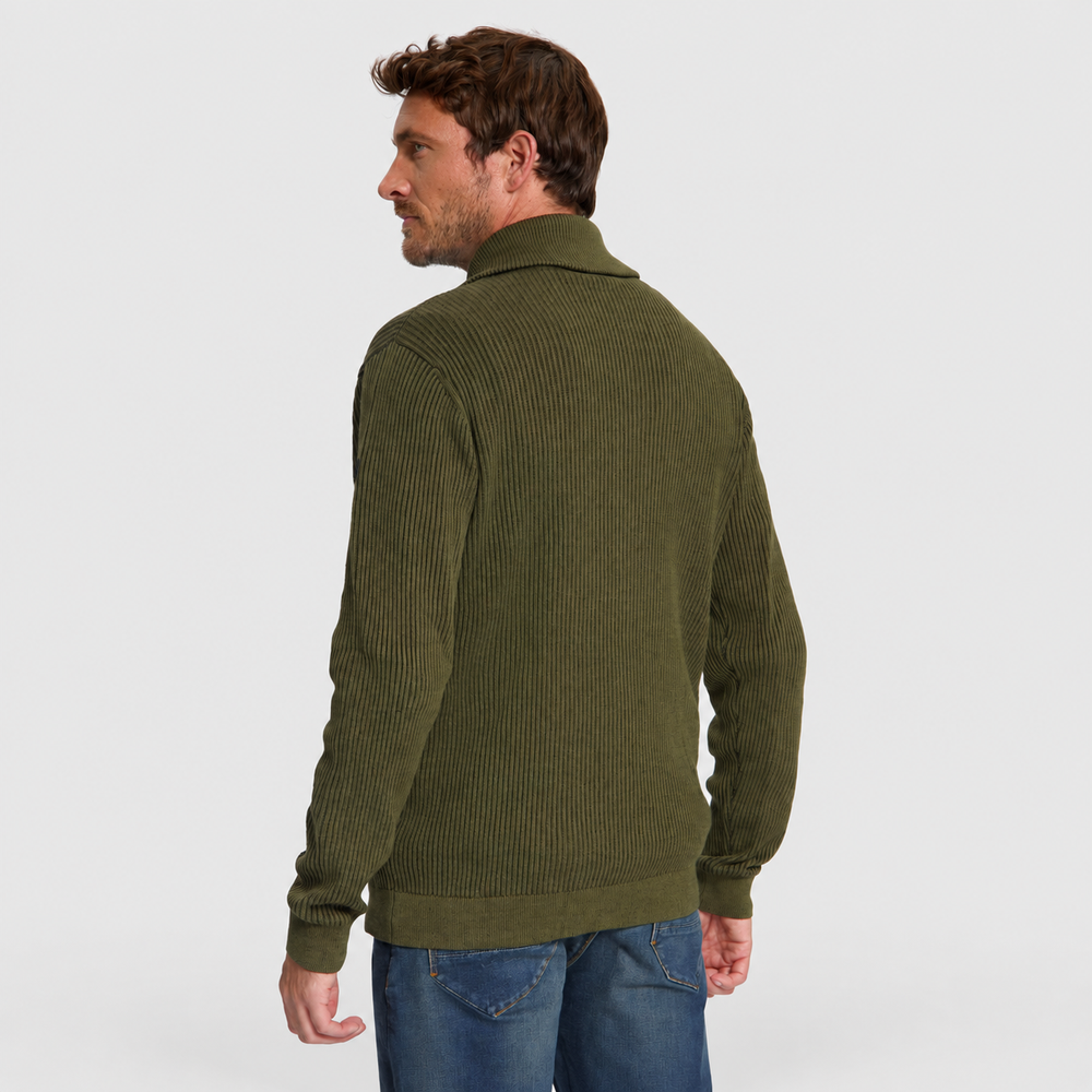 No Excess Trui Ribbed Half Zip Moss 33230932SN-152, achteraanzicht op model