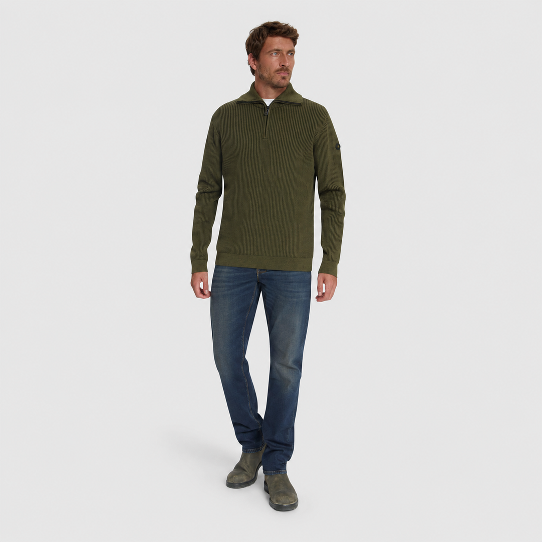 No Excess Trui Ribbed Half Zip Moss 33230932SN-152, volledige outfit op model