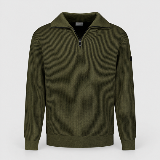 No Excess Trui Ribbed Half Zip Moss 33230932SN-152, vooraanzicht product