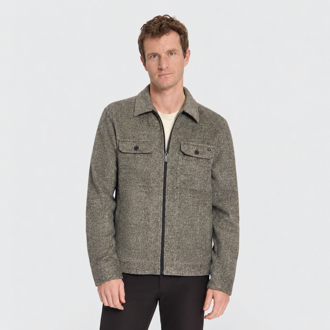 No Excess Overshirt Wool Blend Zip Light Brown 33510924-041, vooraanzicht op model