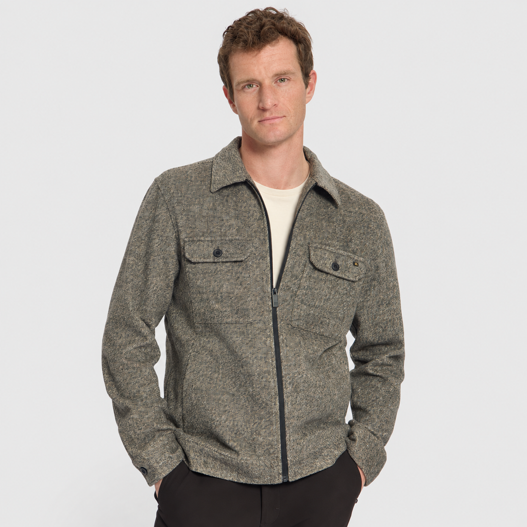 No Excess Overshirt Wool Blend Zip Light Brown 33510924-041, schuin aanzicht op model