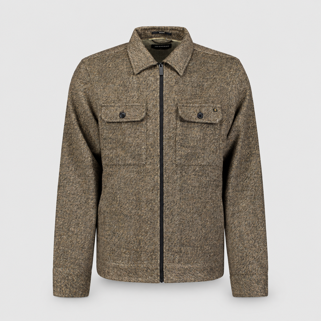 No Excess Overshirt Wool Blend Zip Light Brown 33510924-041, vooraanzicht product