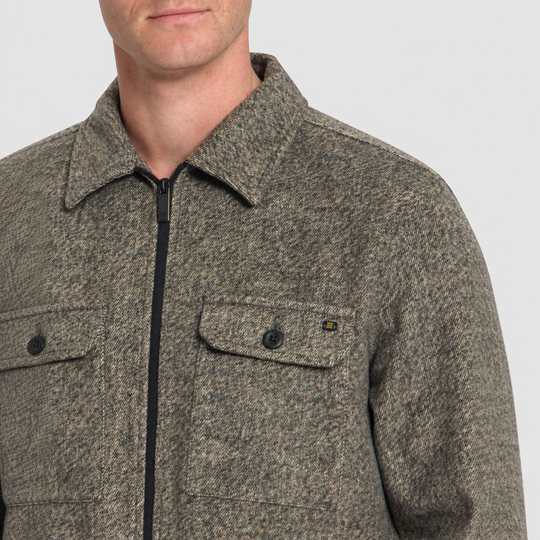 No Excess Overshirt Wool Blend Zip Light Brown 33510924-041, detail van kraag en stof