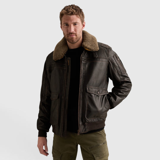 PLJ2608706-8231 PME Legend Leren Jas A-2 Snowprop Chocolate Torte / Donkerbruin