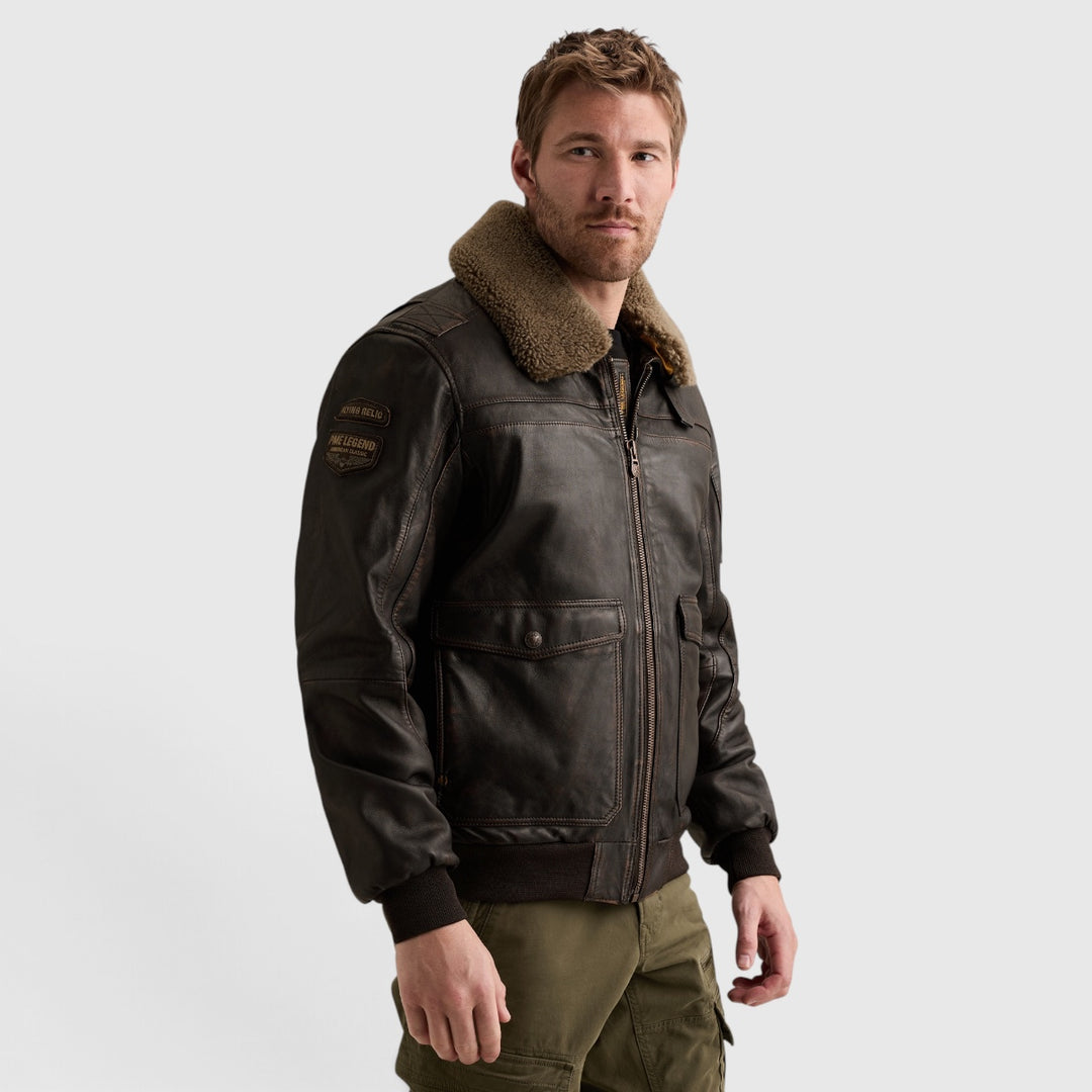 PLJ2608706-8231 PME Legend Leren Jas A-2 Snowprop Chocolate Torte / Donkerbruin