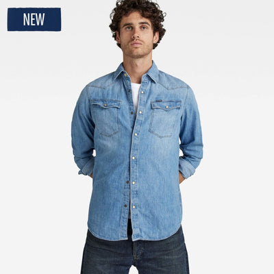 G-Star Denim 3301 Slim Shirt Long Sleeve D12697-D013-071 Medium Aged