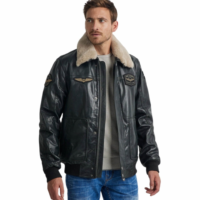 hudson bomber plj215700 pme legend leren jas 999 zwart crop1