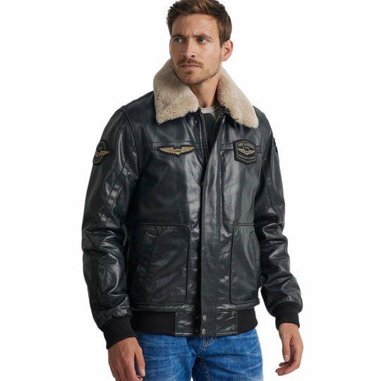 hudson bomber plj215700 pme legend leren jas 999 zwart crop3