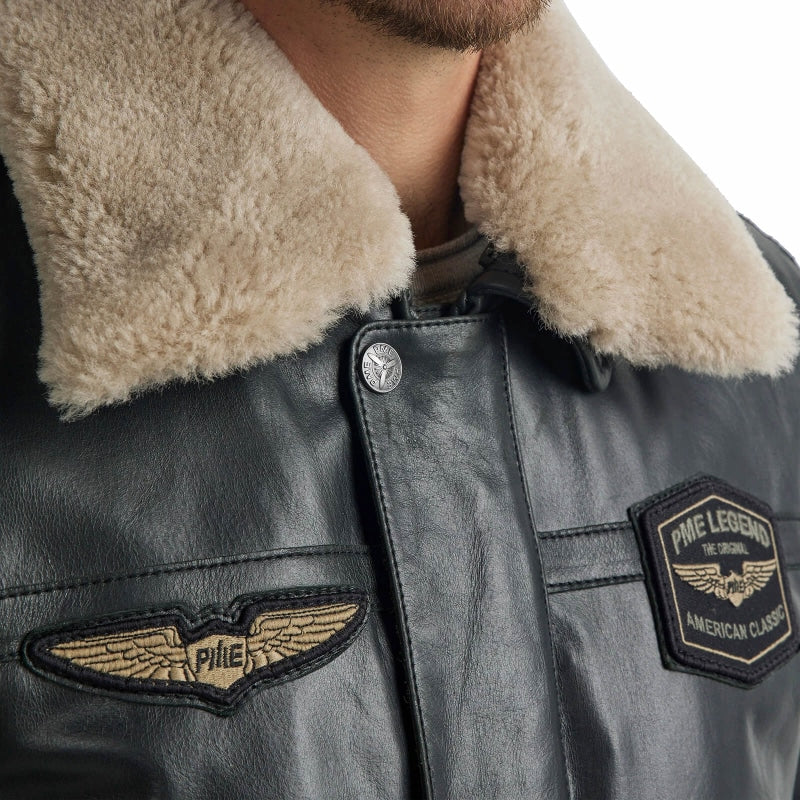 hudson bomber plj215700 pme legend leren jas 999 zwart crop8