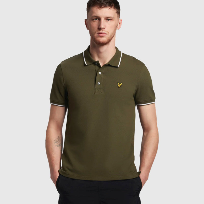 sp1524vog w536 tipped polo shirt lyle & scott polo olive