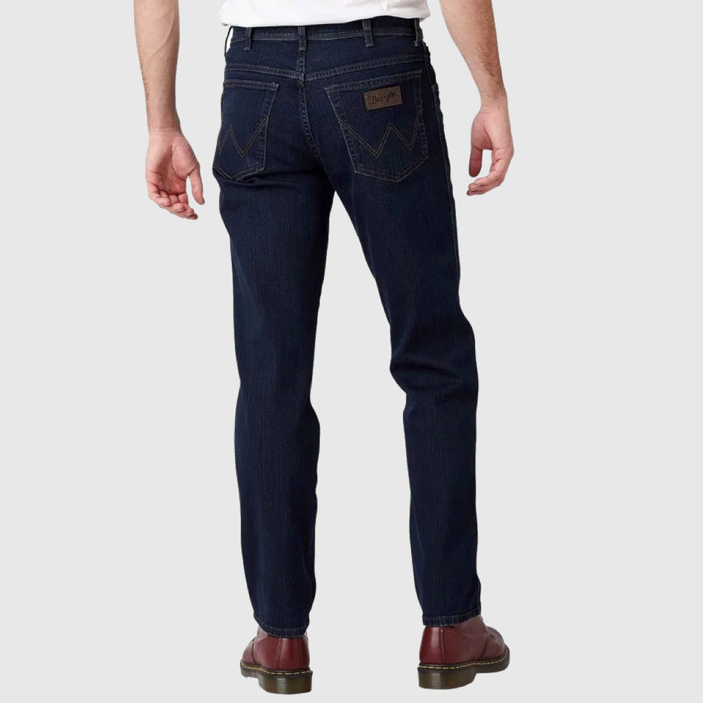 w121 75 001 wrangler texas blue black stretch jeans back
